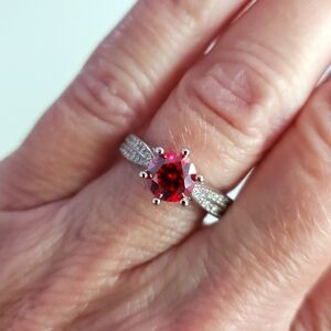New Red Stone Moissanite Ring GRA Certified Size 6